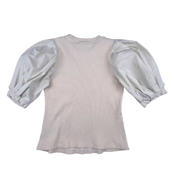Who What Wear Blouse Small Ribbed Knit Modern Chic Contrast Puff Sleeve Top - Picture 2 of 10